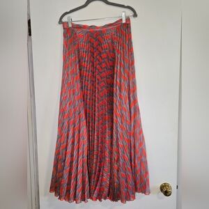 Birgitte Herskind Red /‎ Orange Pleated Maxi Skirt Silver Metallic Geometric